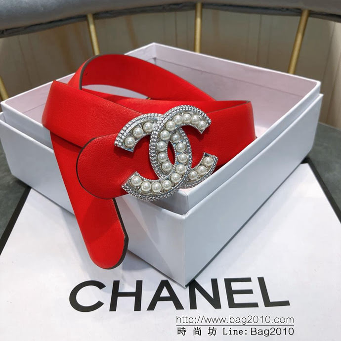 CHANEL香奈兒 18新款 CC珍珠水鑽扣 30MM精品光滑優雅皮帶 小紅書火爆款  xfp1008